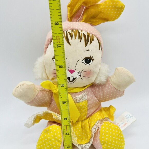 Well Made Toy Bunny Rabbit Yellow Pink Polka Dots Vintage 1983 Plush Doll - Picture 6 of 6